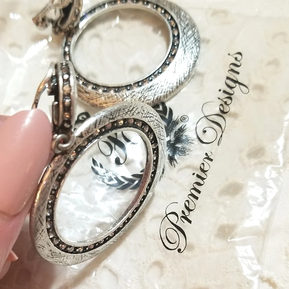 NEW Premier Designs Clip on Crystal Hoop Earrings